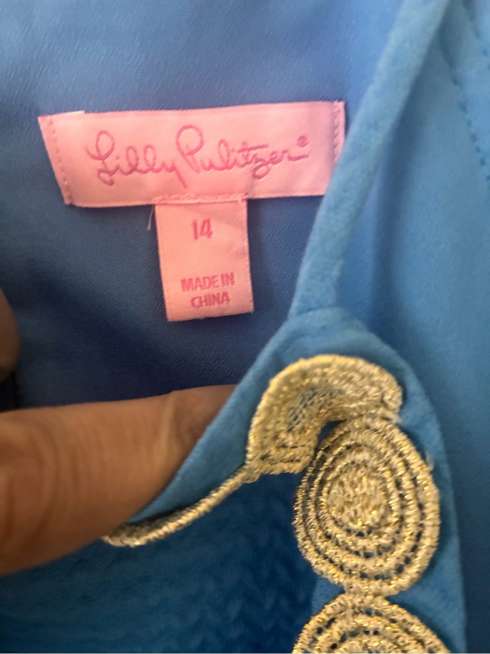 Lilly Pulitzer Bright Blue Halter Dress with Cream Scroll Trim NWOT - Picture 2 of 4